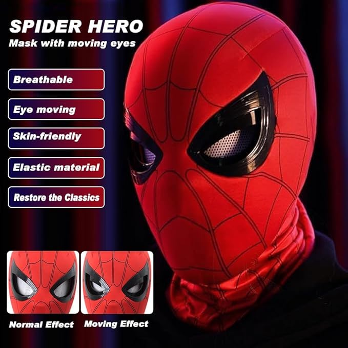 3D Spider Mask Men with Moving Eyes, Jaw Motion Activated Blinking Eyelid