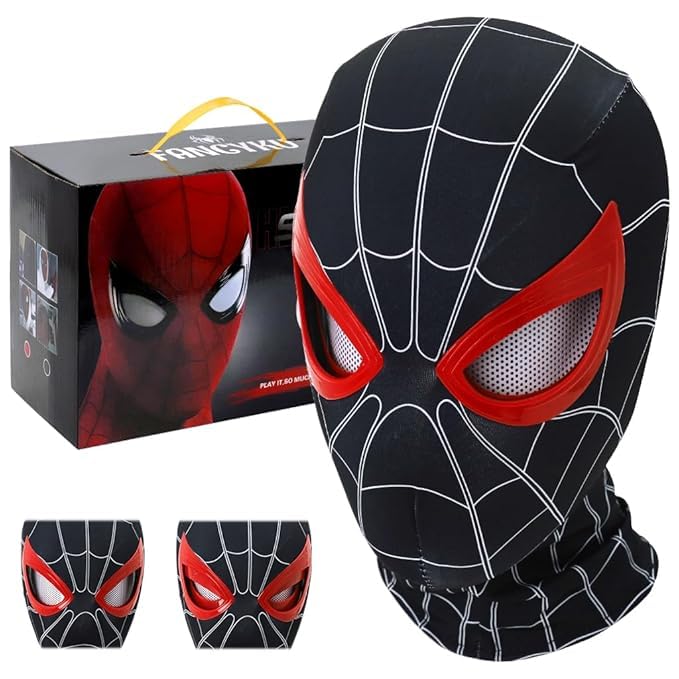 3D Spider Mask Men with Moving Eyes, Jaw Motion Activated Blinking Eyelid