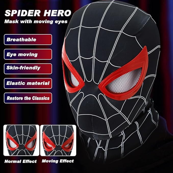 3D Spider Mask Men with Moving Eyes, Jaw Motion Activated Blinking Eyelid