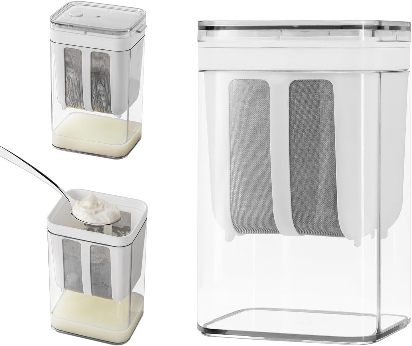 Kunya 1100ML Yogurt Filter Strainer BPA-Free Greek Yoghurt Curd Maker Multifunctional with fine mesh & lid for Coffee Soybean Milk Soup Fruit Juice