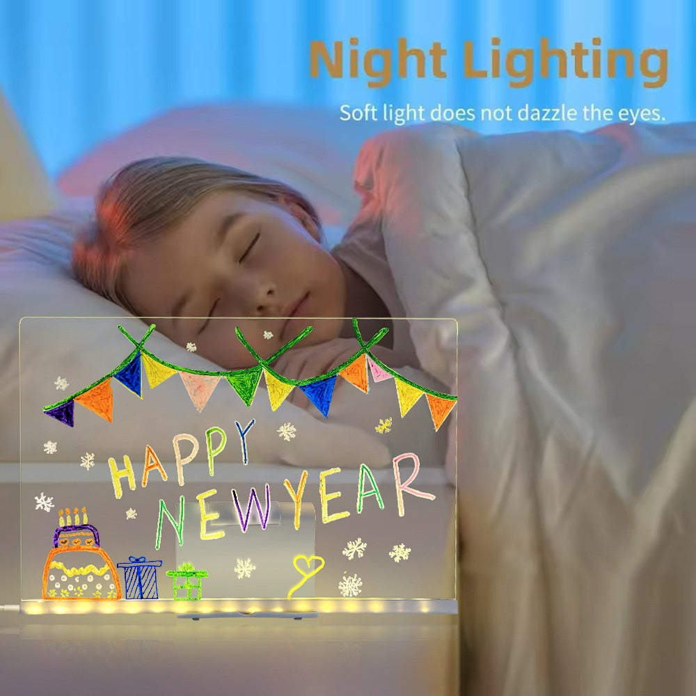 3D Acrylic Dry Erase Board with Light up Dry Erase Board with Stand as a Glow Memo LED