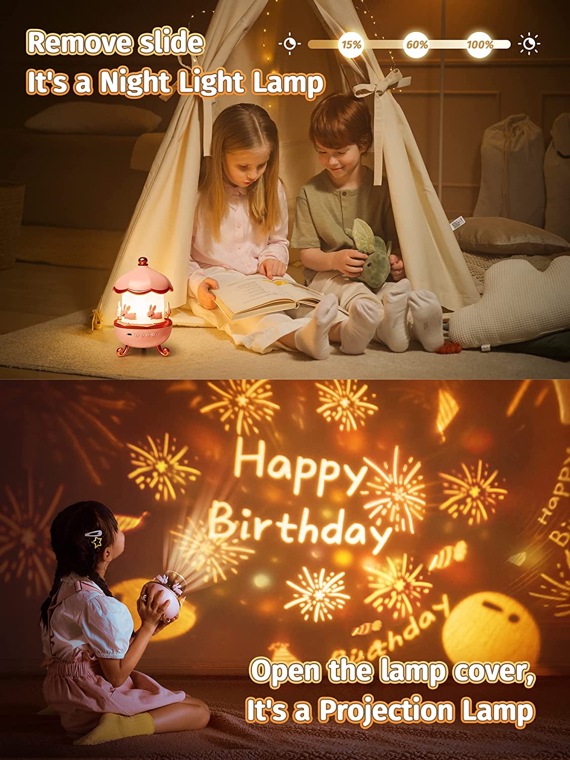Rotating Cabin Projector Lamp Star Projector Night Light for Kids