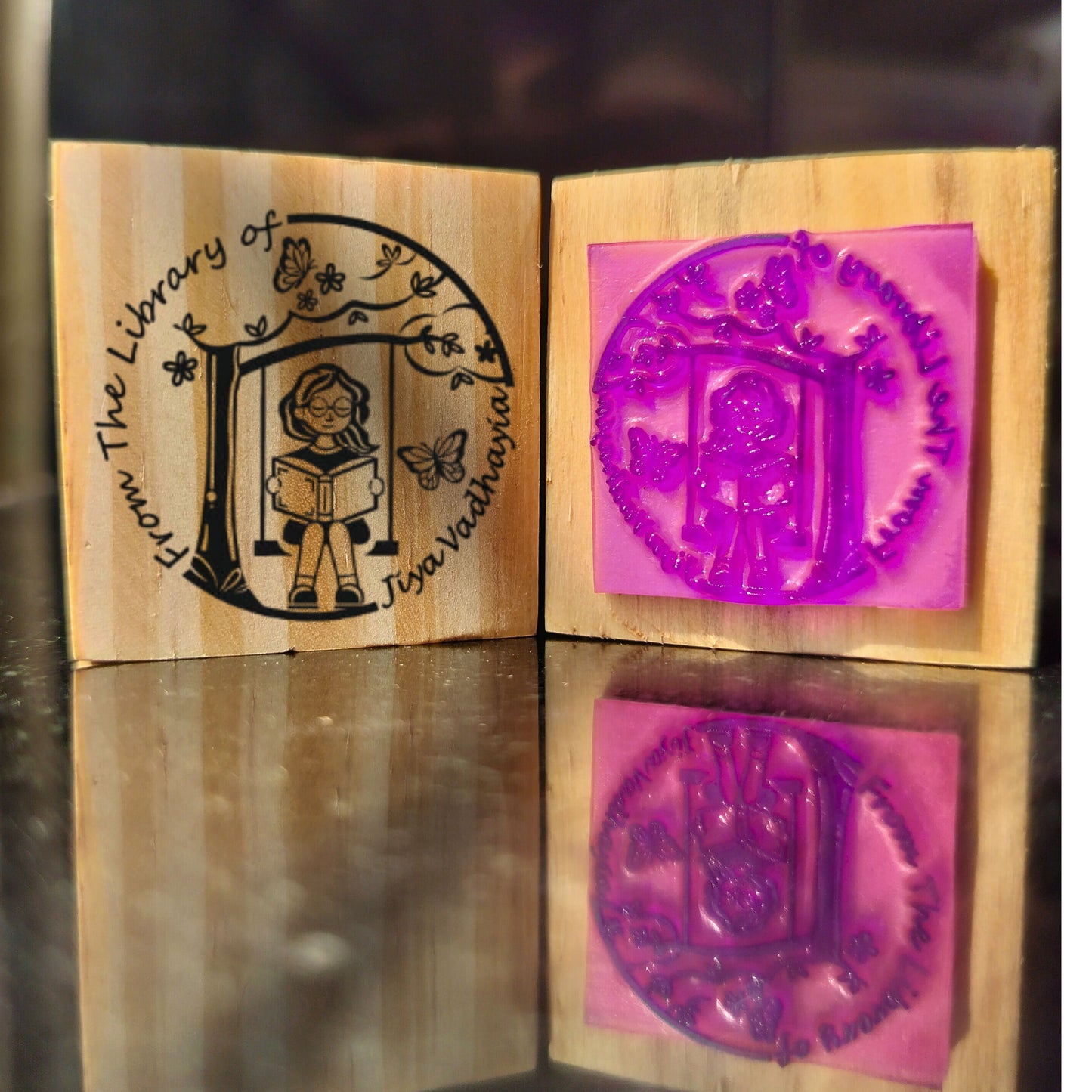 Swinging Girl  -Personalised Book Stamp with Your Name