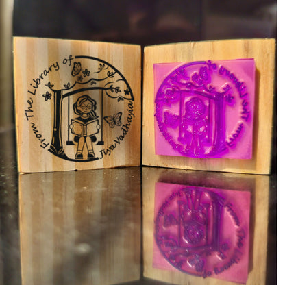 Swinging Girl  -Personalised Book Stamp with Your Name