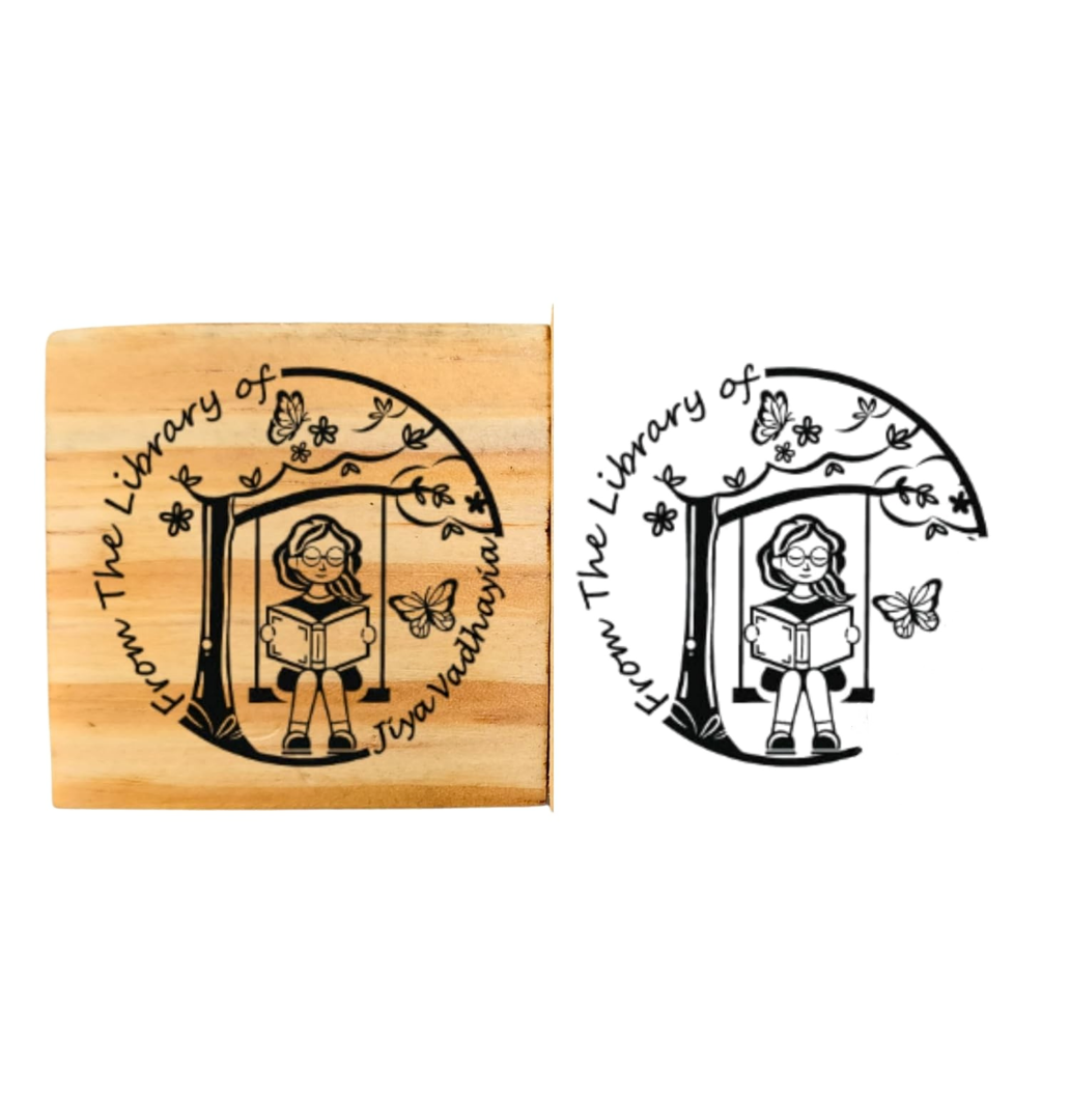 Swinging Girl  -Personalised Book Stamp with Your Name