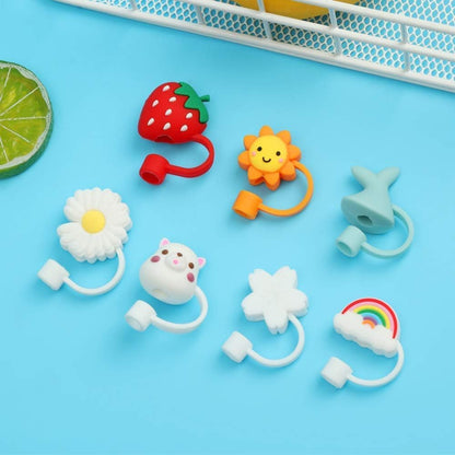 4Pcs Silicone Straw Cover Cap | Reusable Cute Cartoon Straw Cap | Dust-Proof Drinking Straw Tips Lids Cover (no Straw Included) (Size : 10mm, Multi-Design)