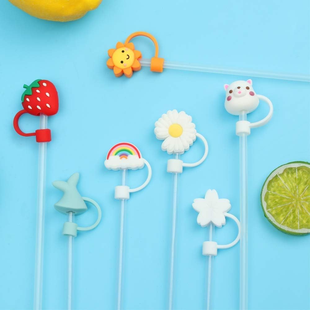 4Pcs Silicone Straw Cover Cap | Reusable Cute Cartoon Straw Cap | Dust-Proof Drinking Straw Tips Lids Cover (no Straw Included) (Size : 10mm, Multi-Design)