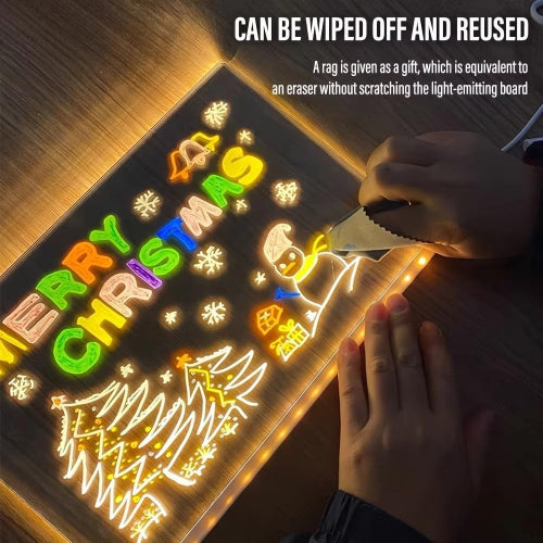 Ji and Ja 3D Acrylic Dry Erase with Light up Dry Erase with Stand as a Glow Memo LED Letter Message Board with Pens (20X20 CM) USB Power Supply