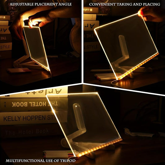 Ji and Ja 3D Acrylic Dry Erase with Light up Dry Erase with Stand as a Glow Memo LED Letter Message Board with Pens (20X20 CM) USB Power Supply