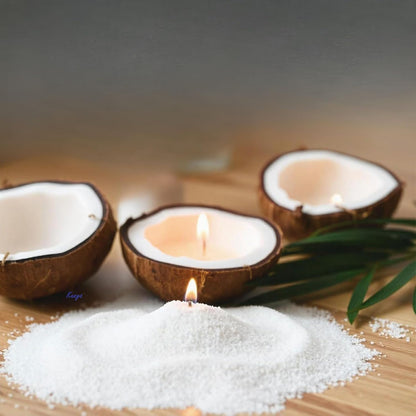 Kunya DIY Sand Wax Powder Candle Making Kit With Natural Coconut Shell Refillable Beaded Pearled All Natural Reusable Self Extinguish Candle for Home Decor (200 GM)