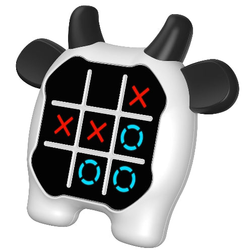 Tic Tac Toe Game, Animal-Themed 3-in-1 Handheld Puzzle Game Console, Board Games for Kids and Adults, Portable Travel Games for Car Ride, Birthday Gifts for Ages 3 (Cow)