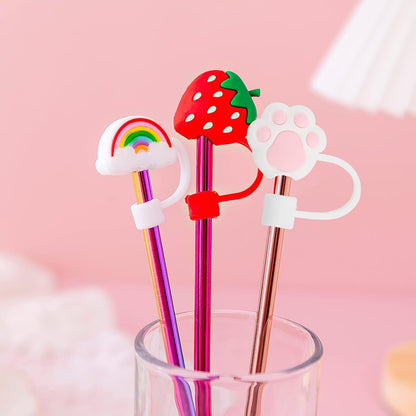 4Pcs Silicone Straw Cover Cap | Reusable Cute Cartoon Straw Cap | Dust-Proof Drinking Straw Tips Lids Cover (no Straw Included) (Size : 10mm, Multi-Design)