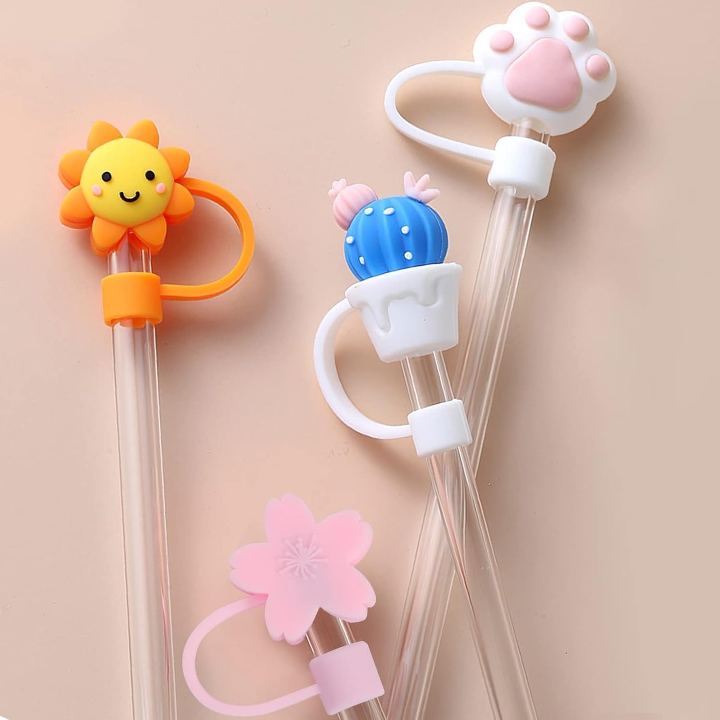 4Pcs Silicone Straw Cover Cap | Reusable Cute Cartoon Straw Cap | Dust-Proof Drinking Straw Tips Lids Cover (no Straw Included) (Size : 10mm, Multi-Design)