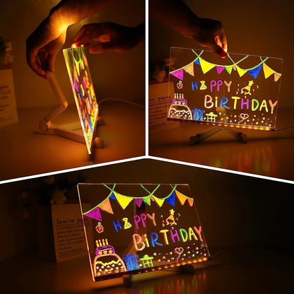Ji and Ja 3D Acrylic Dry Erase Board with Light up Dry Erase Board with Stand as a Glow Memo LED Letter Message Board with 13 Pens (20X30 CM) USB Power Supply