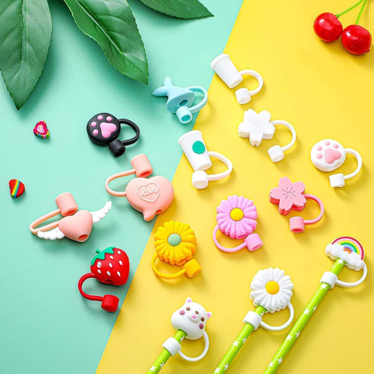 4Pcs Silicone Straw Cover Cap | Reusable Cute Cartoon Straw Cap | Dust-Proof Drinking Straw Tips Lids Cover (no Straw Included) (Size : 10mm, Multi-Design)