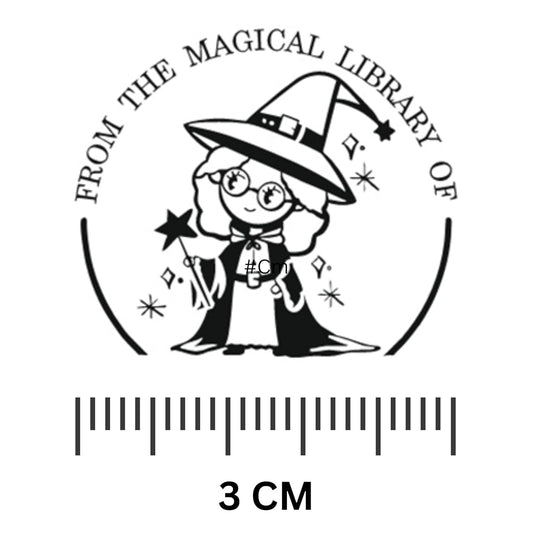 Kunya Personalised Book Stamp with Your Name(3 cm Dia), customised for Stamping Books for Readers, Great Gift for booklovers, Kids, Teachers (Magical Libary)