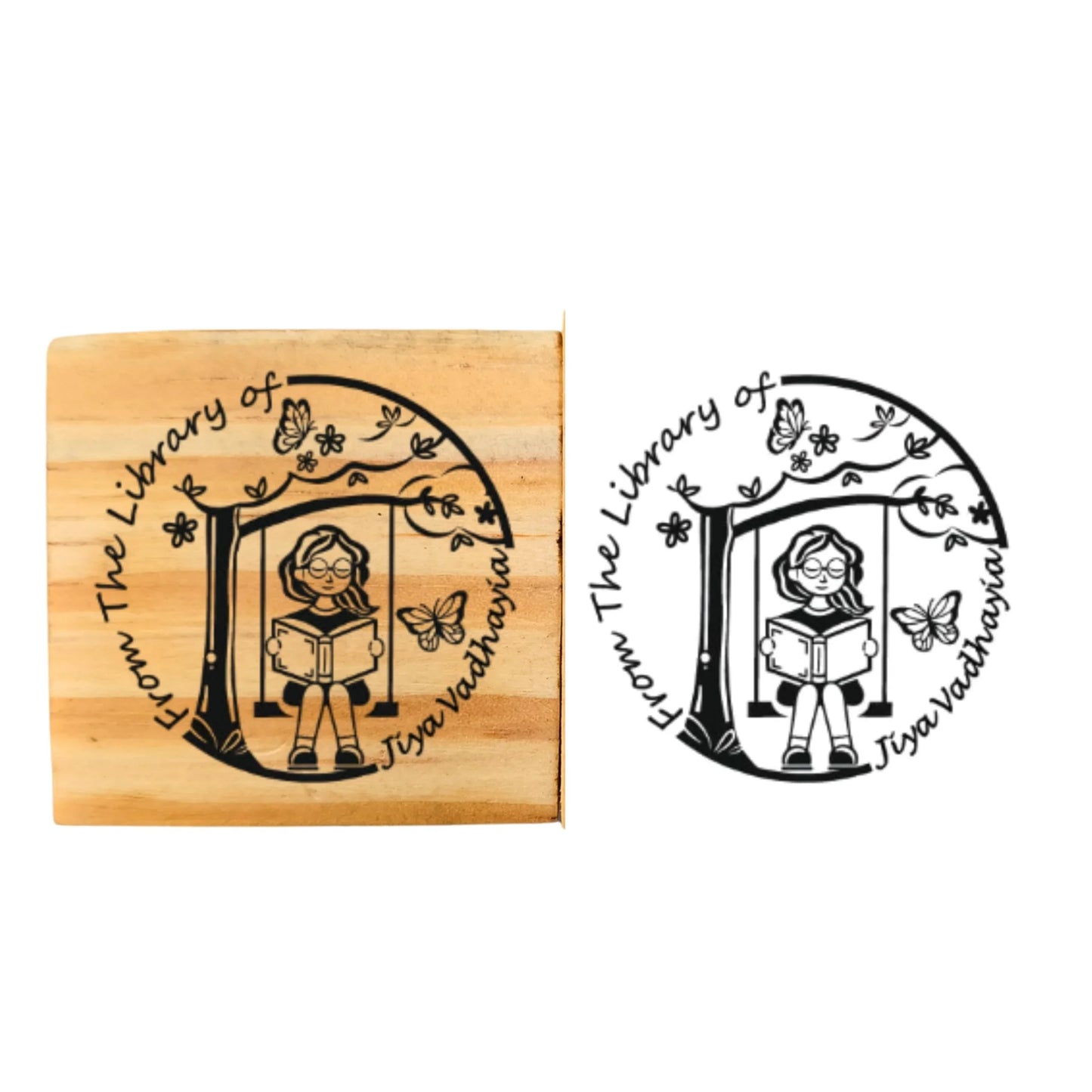 Kunya Personalised Book Stamp with Your Name(3 cm Dia), customised for Stamping Books for Readers, Great Gift for booklovers, Kids, Teachers (Magical Libary)