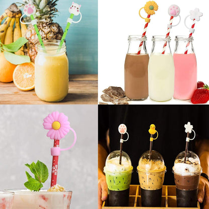 4Pcs Silicone Straw Cover Cap | Reusable Cute Cartoon Straw Cap | Dust-Proof Drinking Straw Tips Lids Cover (no Straw Included) (Size : 10mm, Multi-Design)