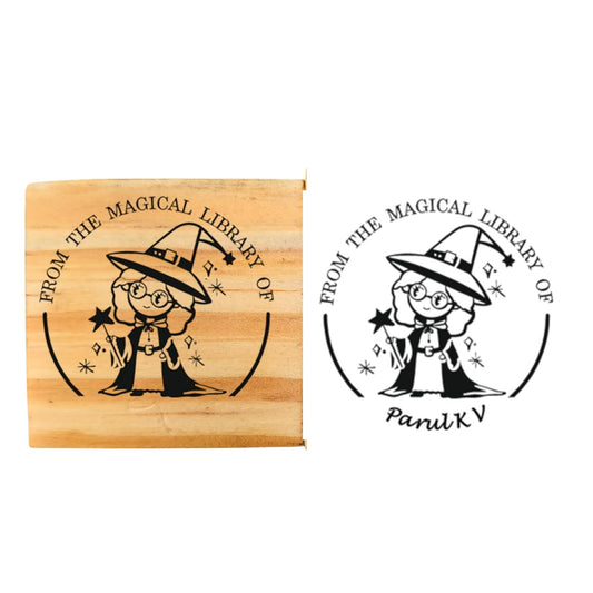 Kunya Personalised Book Stamp with Your Name(3 cm Dia), customised for Stamping Books for Readers, Great Gift for booklovers, Kids, Teachers (Magical Libary)